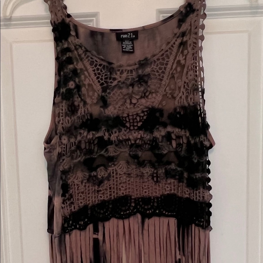 Tie-Dyed Pullover Vest with Fringe